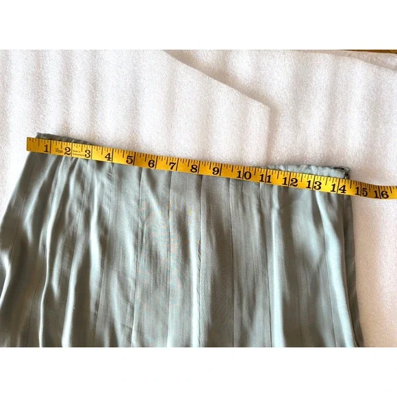 Carmen Marc Valvo Skirt Suit Sz 8 Blazer Set Jacket Silk Womens Dusty Blue Green - Picture 13 of 15